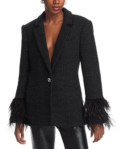 cinq a sept Karlie Boucle Feather Cuff Blazer