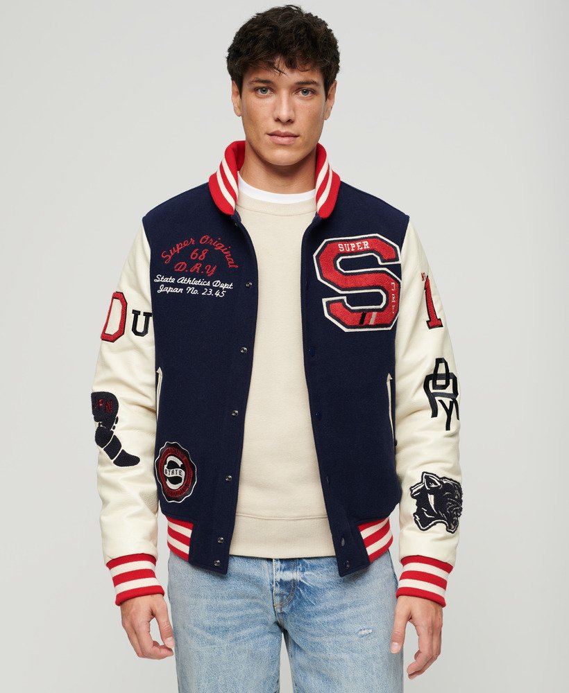 College Varsity Patched Bomber Jacket | Atlantic Navy