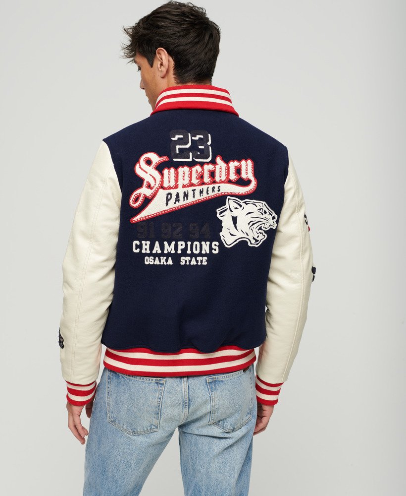 College Varsity Patched Bomber Jacket | Atlantic Navy