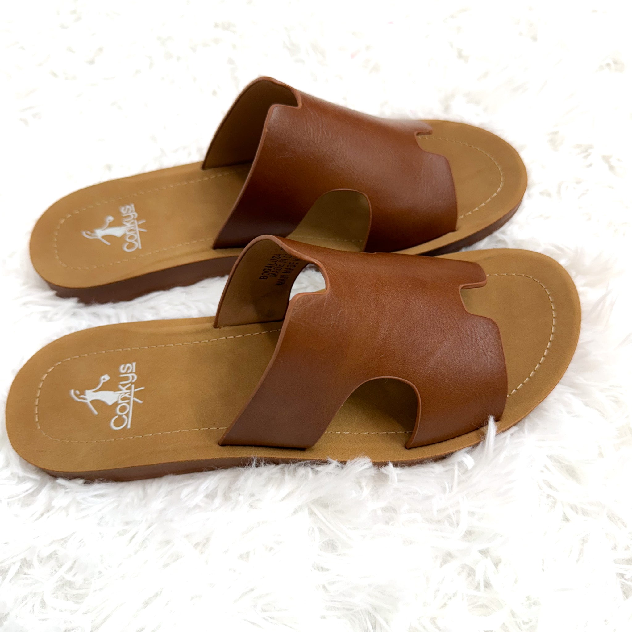 Corkys Bogalusa Smooth Cognac Faux Leather Sandals