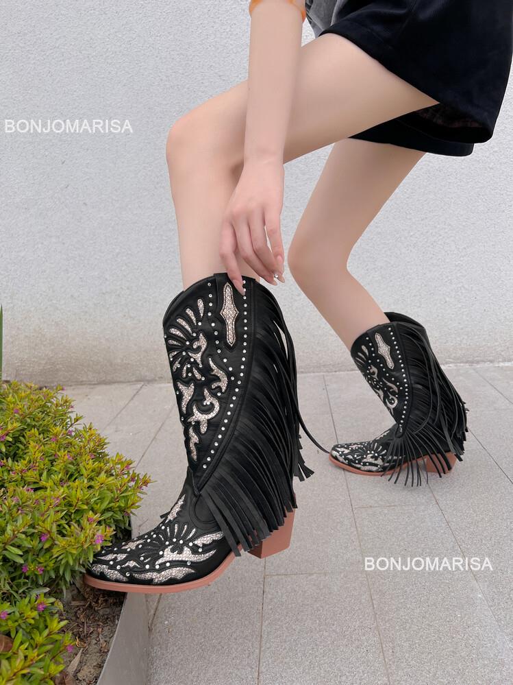 Cowgirls Cowboy Boots For Women Fringe Bling Western Boots Shoes