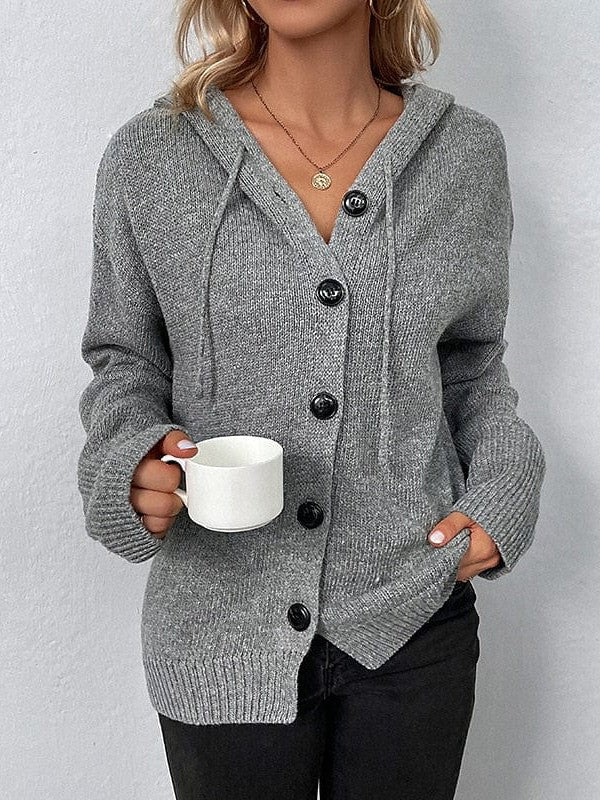 Cozy Crochet Knit Hooded Cardigan Sweater for Women