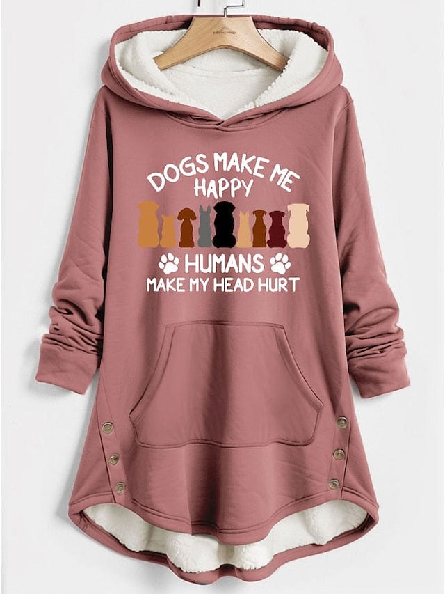 Cozy Women's Sherpa Fleece-Lined Hoodie with Dog Print