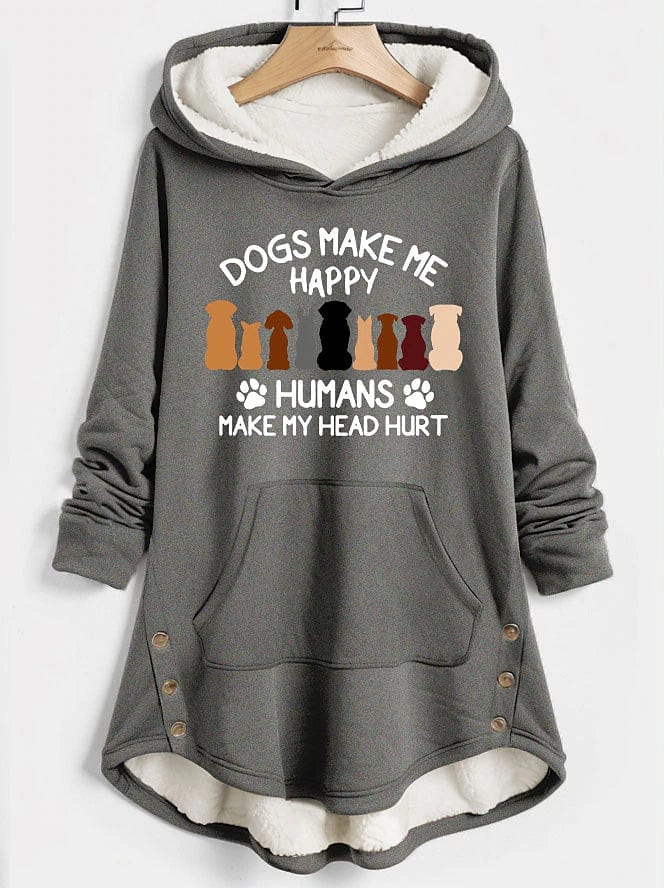 Cozy Women's Sherpa Fleece-Lined Hoodie with Dog Print