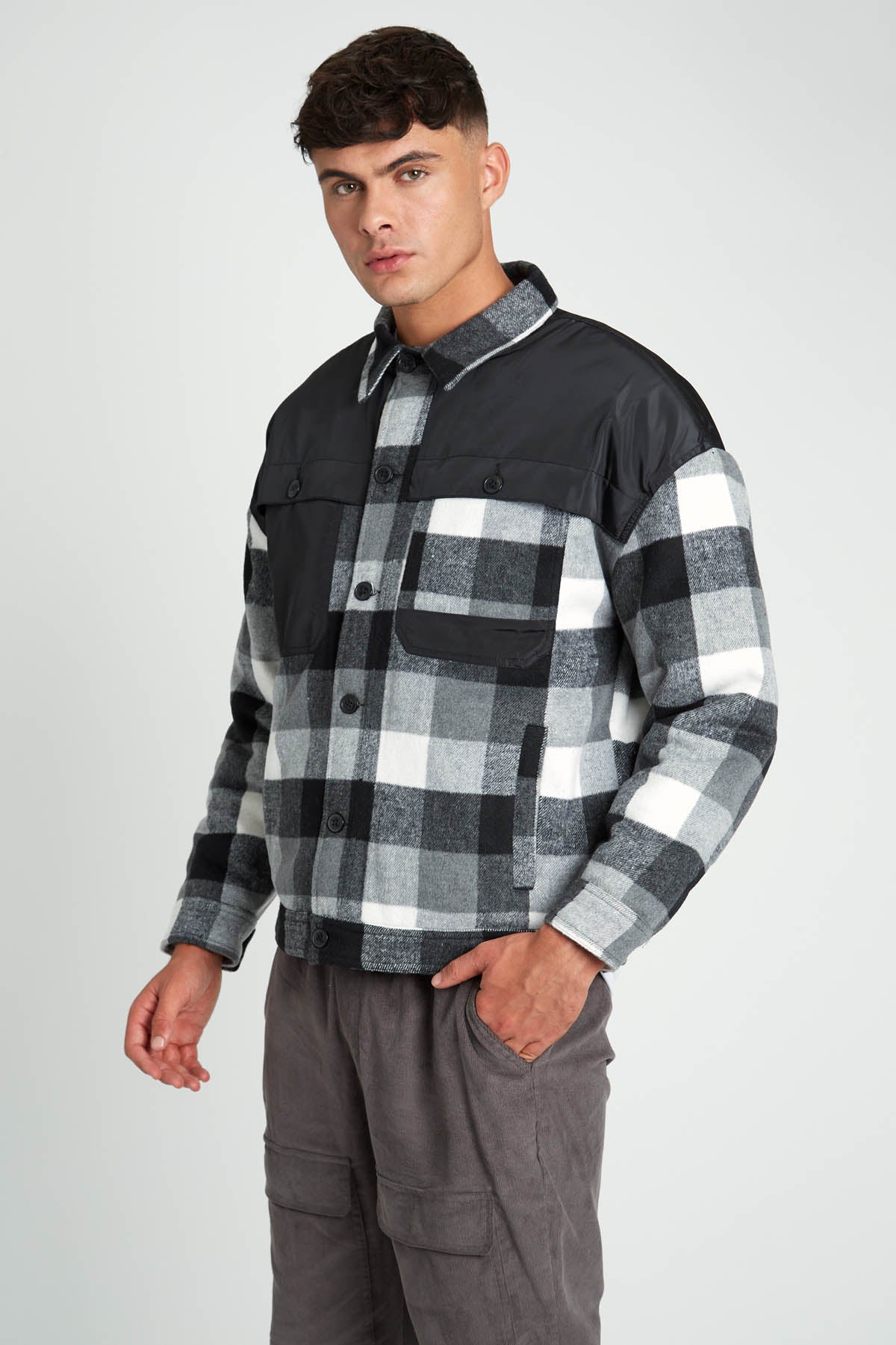 CRAWFORD OVERSIZED FIT CHECK JACKET WITH NYLON PANEL