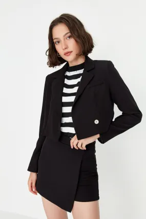 Cropped Lapel Front Single Breasted Blazer