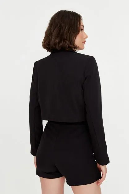 Cropped Lapel Front Single Breasted Blazer