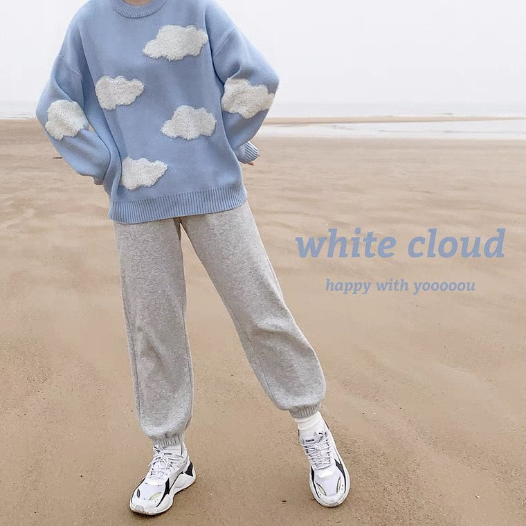 CUTE WHITE CLOUDS KNIT SWEATER BY70141