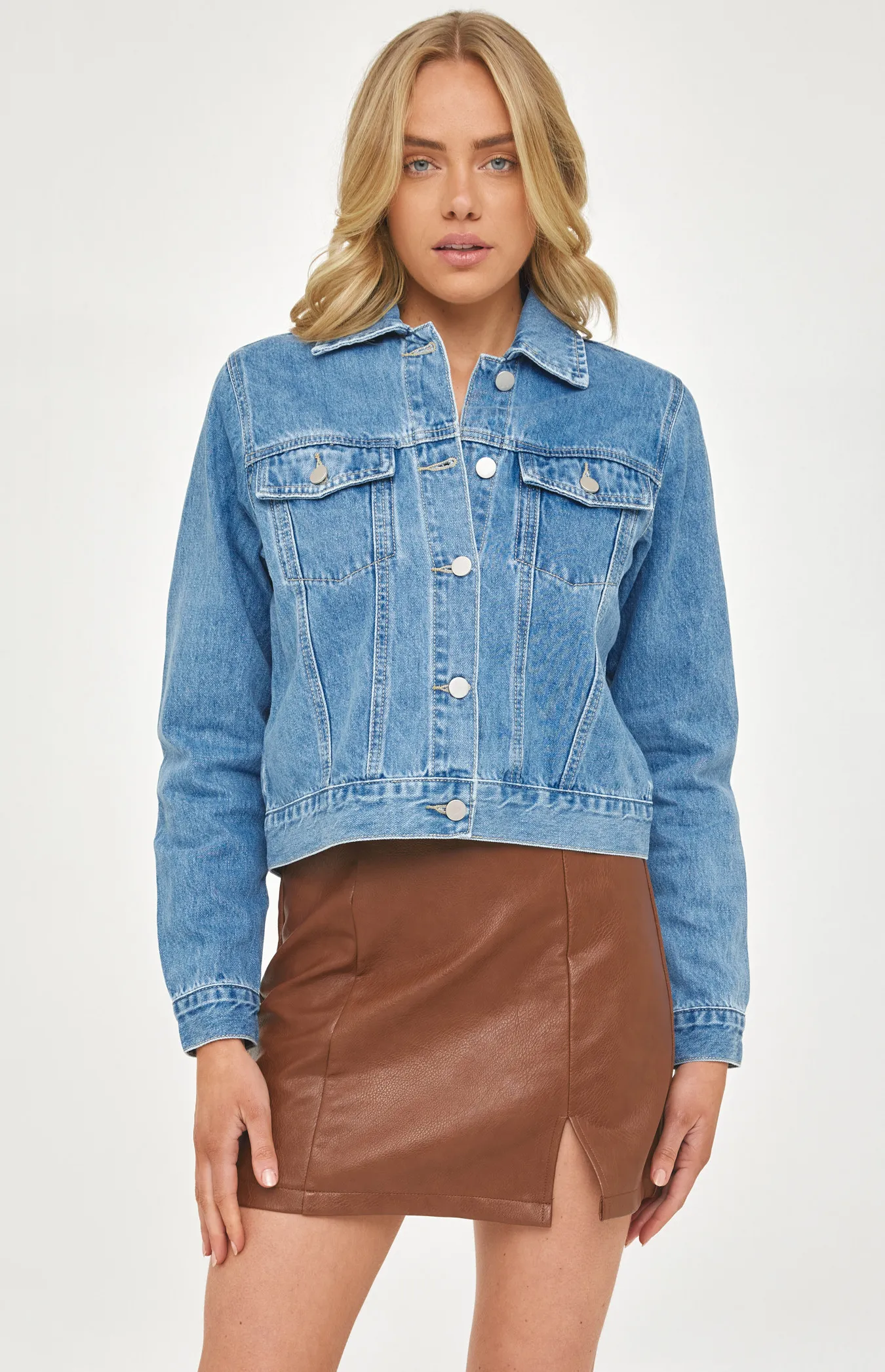 Denim Jacket with Front Pockets and Seam Details (SDM125)