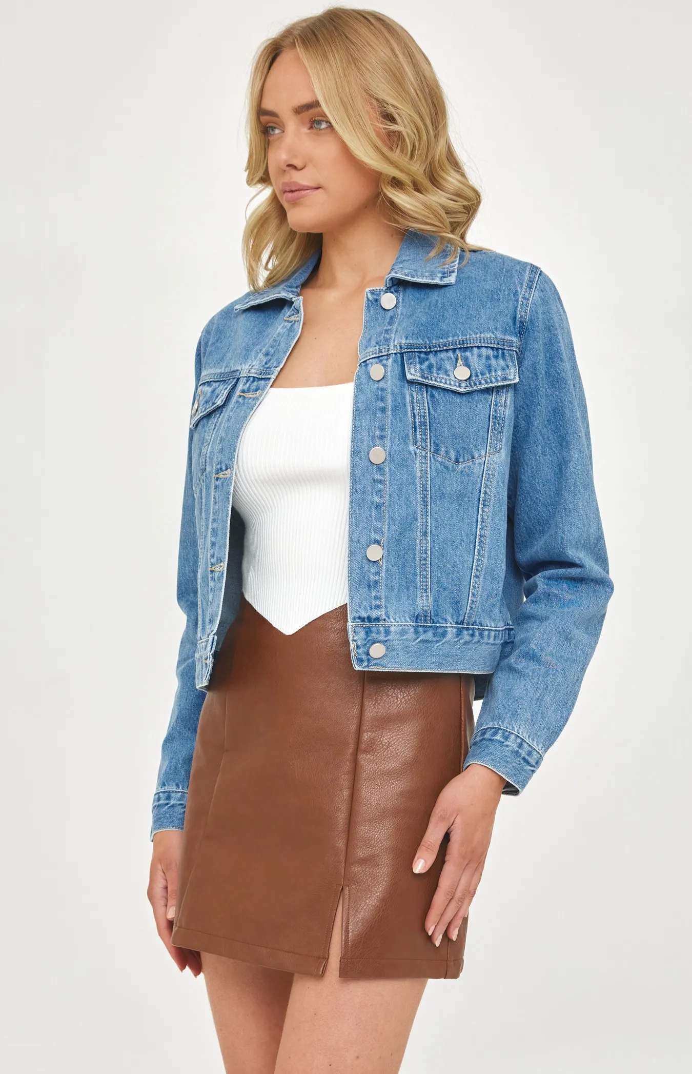 Denim Jacket with Front Pockets and Seam Details (SDM125)