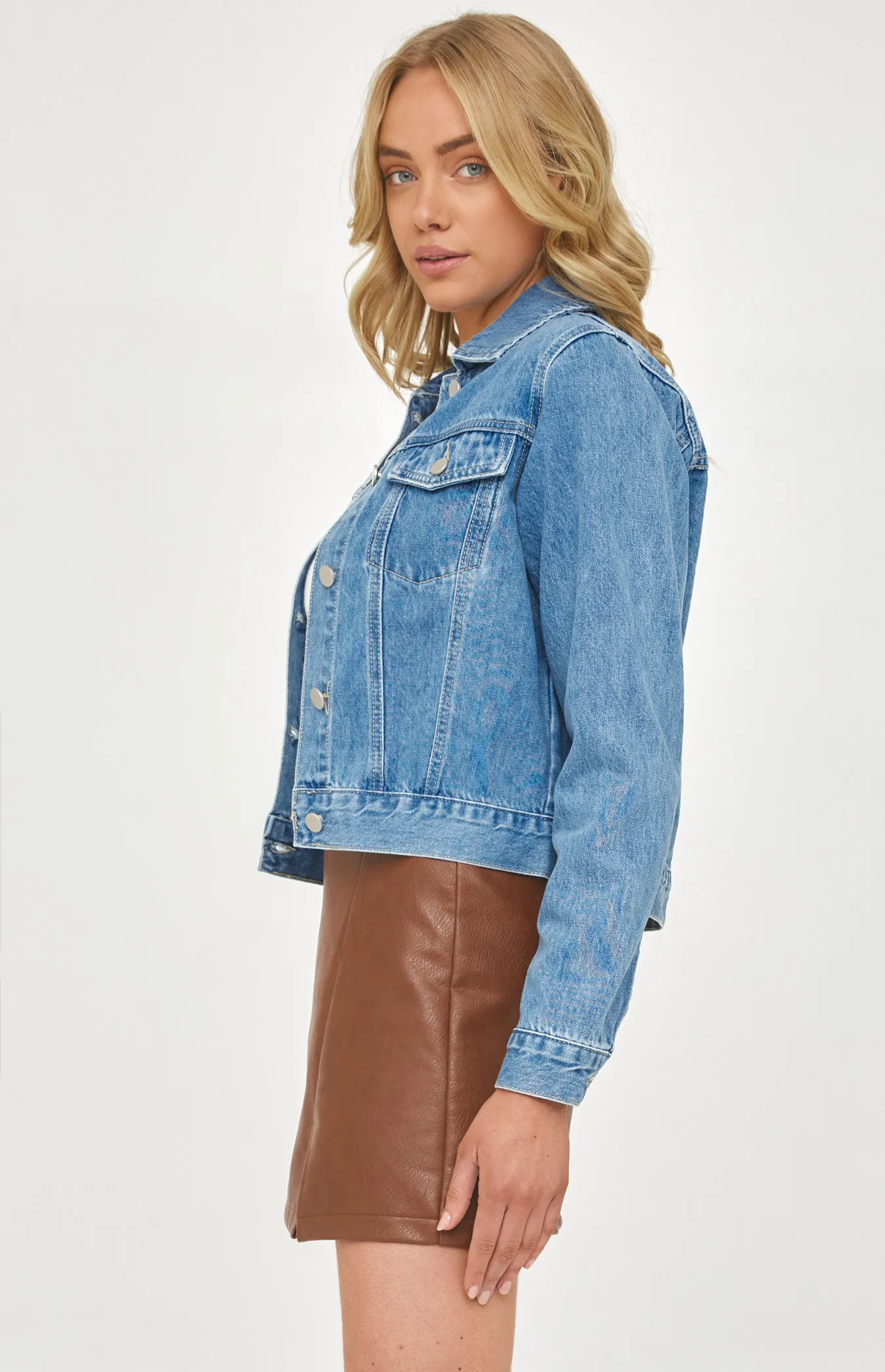 Denim Jacket with Front Pockets and Seam Details (SDM125)