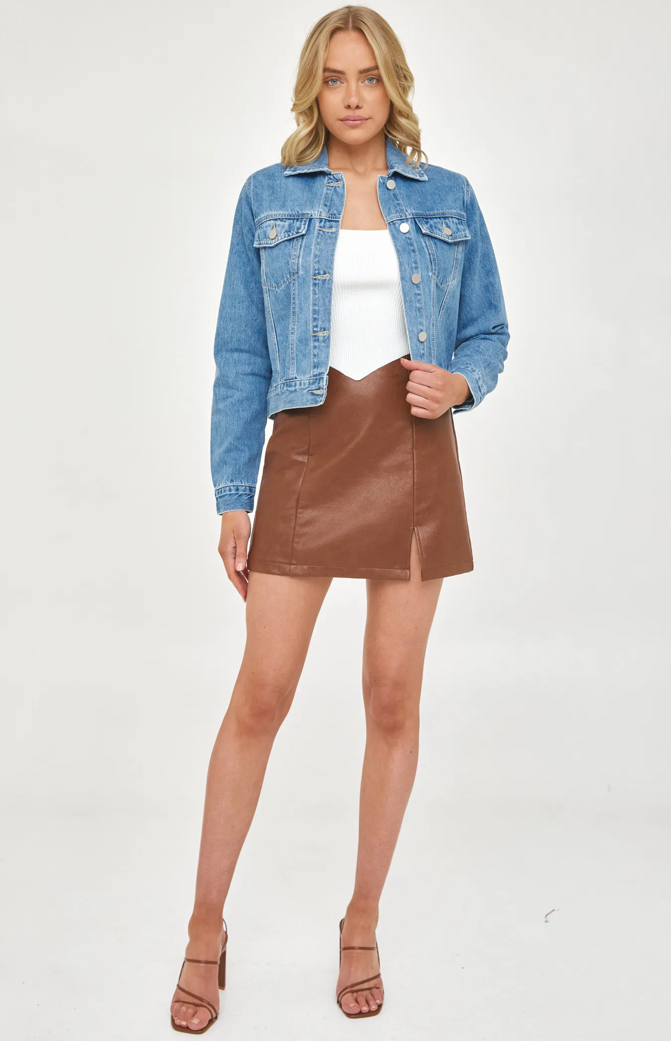 Denim Jacket with Front Pockets and Seam Details (SDM125)