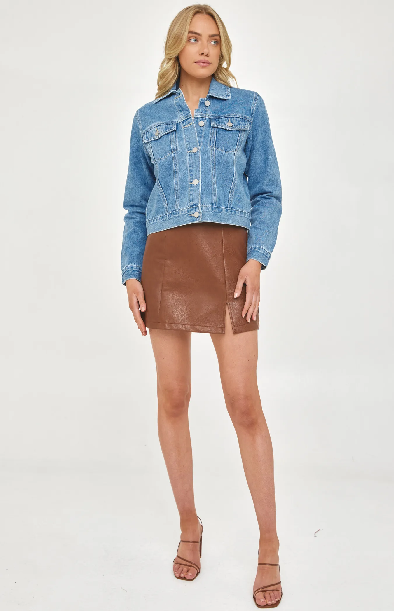 Denim Jacket with Front Pockets and Seam Details (SDM125)