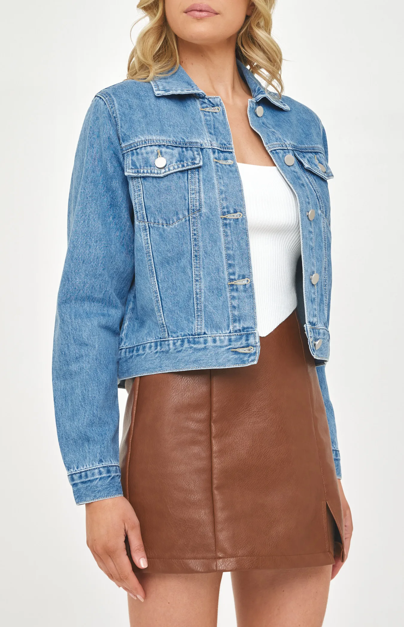 Denim Jacket with Front Pockets and Seam Details (SDM125)