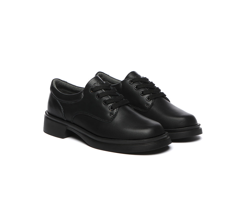 EVERAU Senior Black Leather Lace Up School Shoes