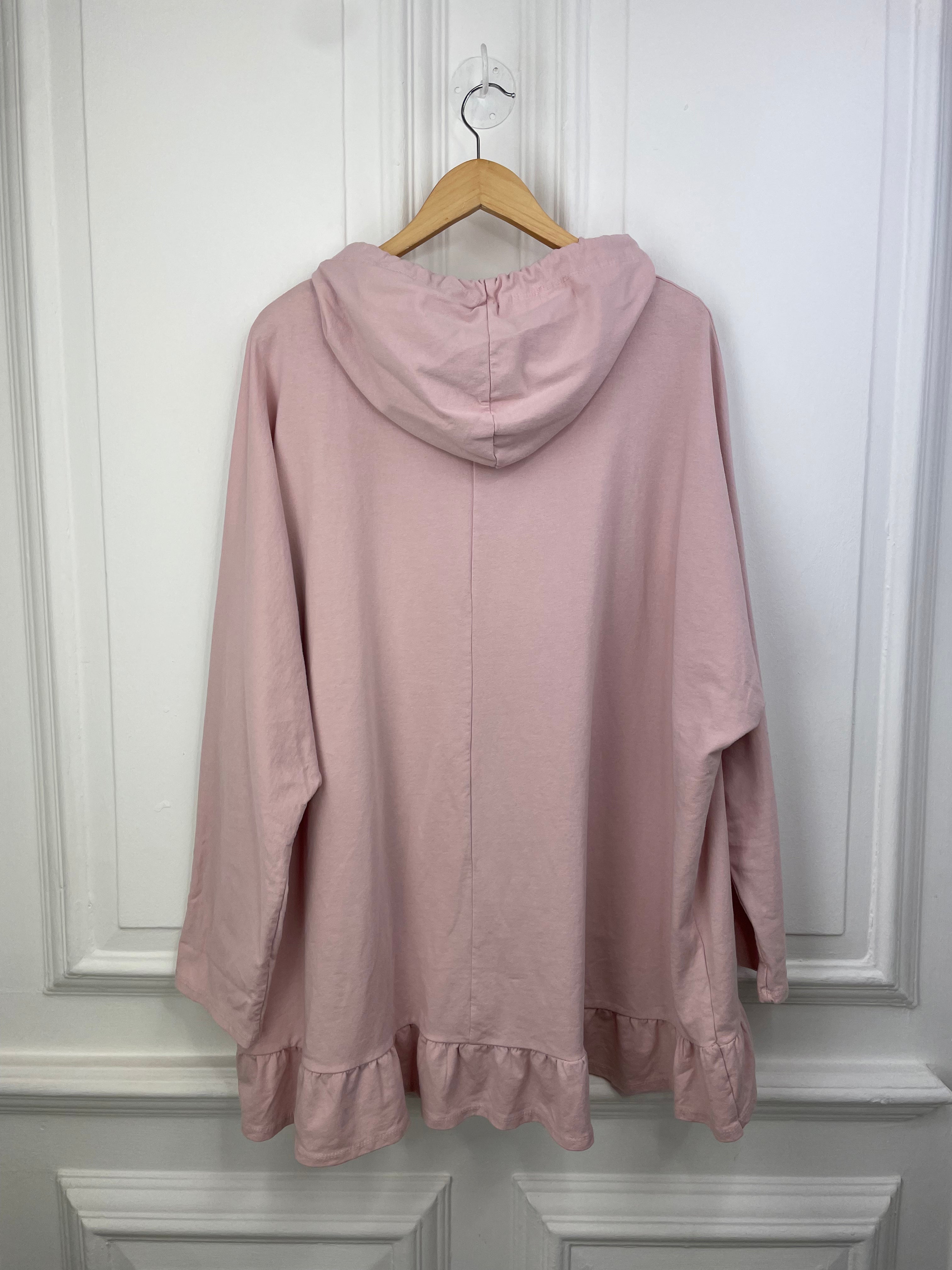 Frill Edge Oversized Hoodie - Blush Pink