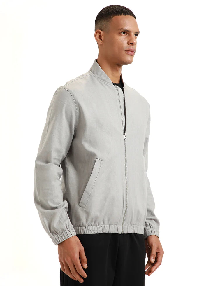 grey dapper cotton linen zipper jackets