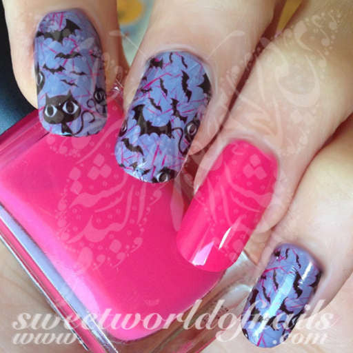 Halloween Nail Art Cats and Bats Nail Art Water Full Wraps