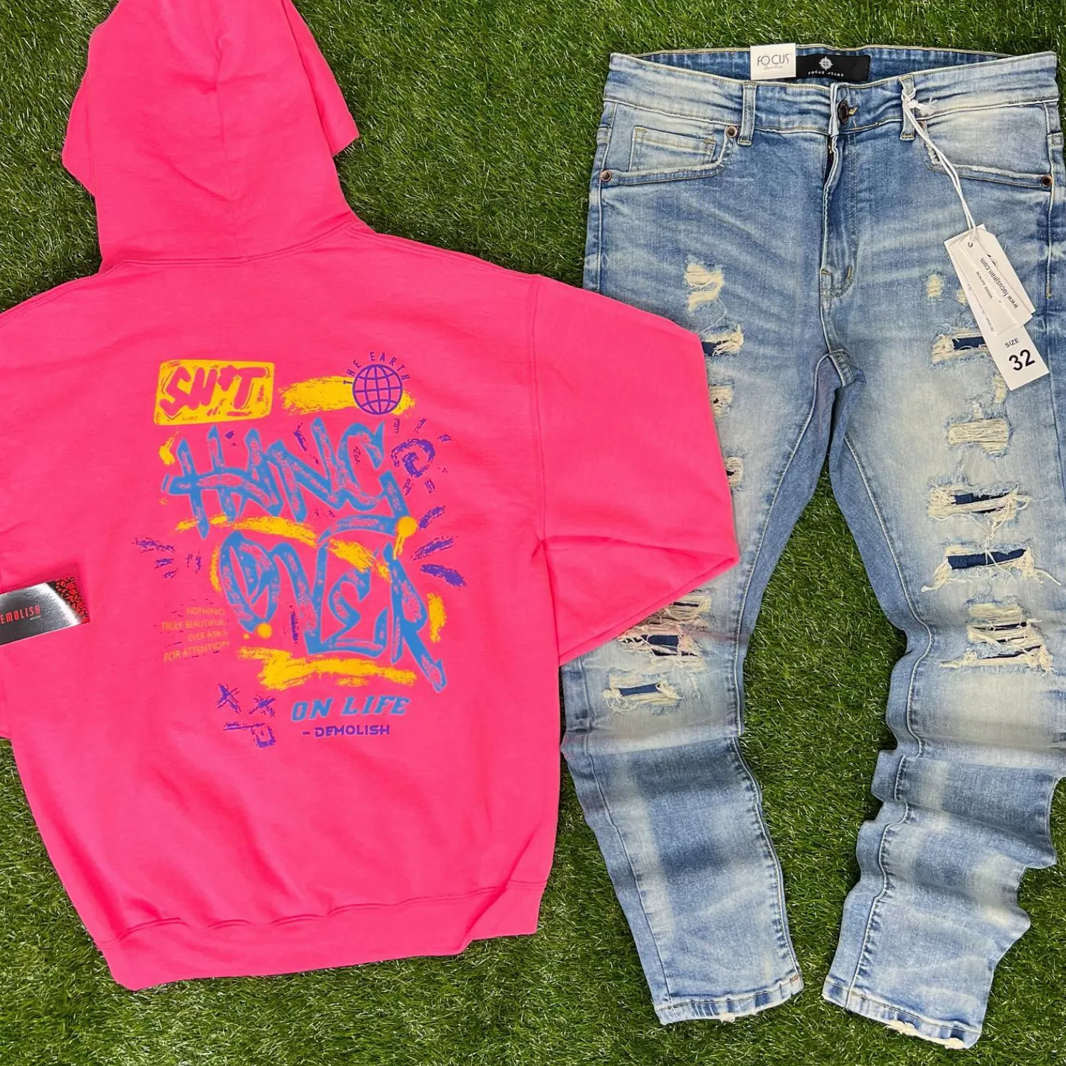 Hang Over On Life Hoodie (Safety Pink/Multi) /C9