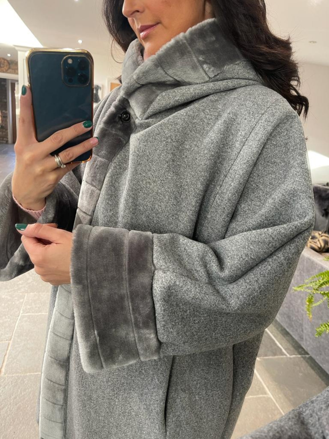 Hooded Faux Fur Detail Button Coat