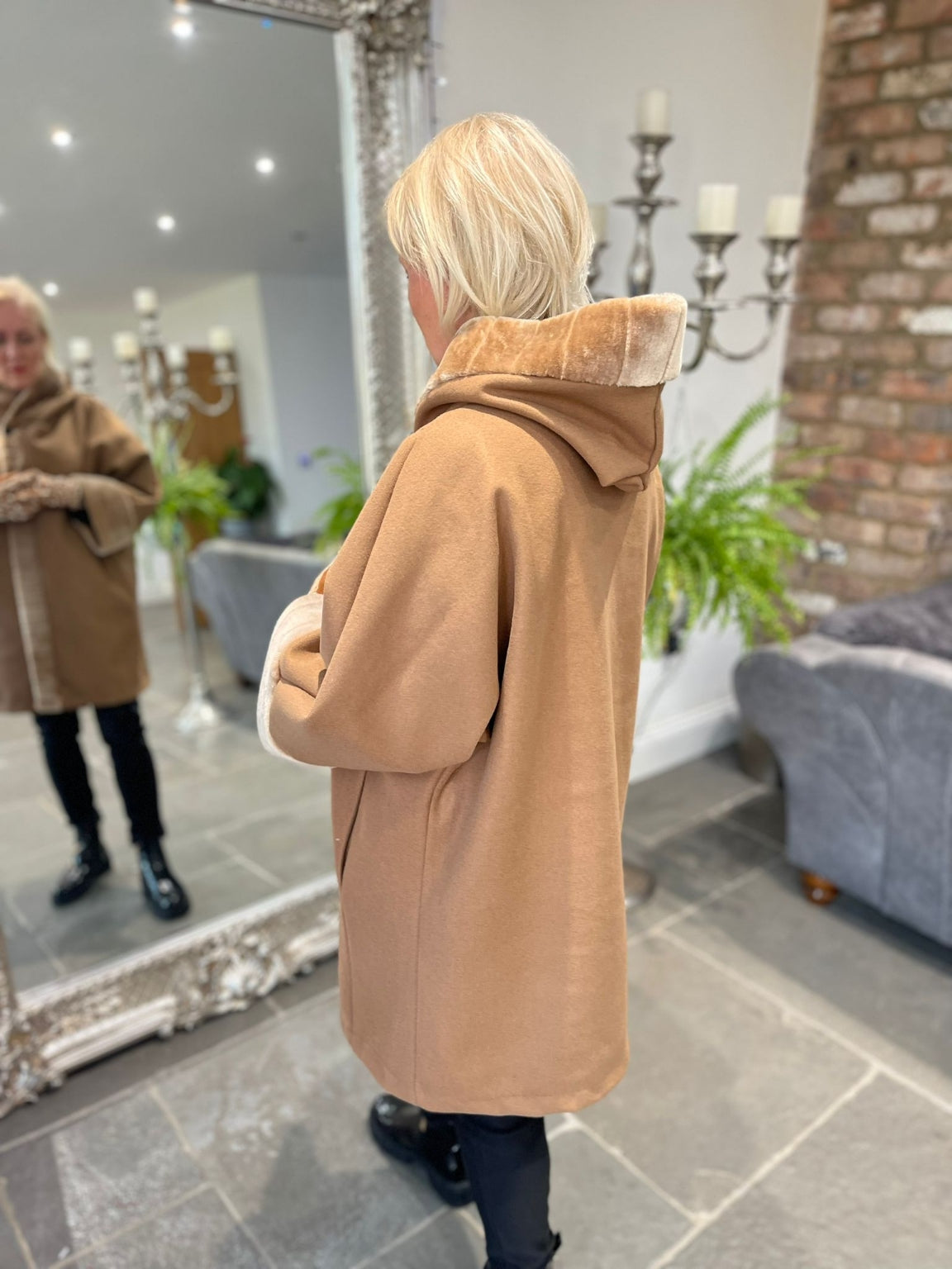 Hooded Faux Fur Detail Button Coat