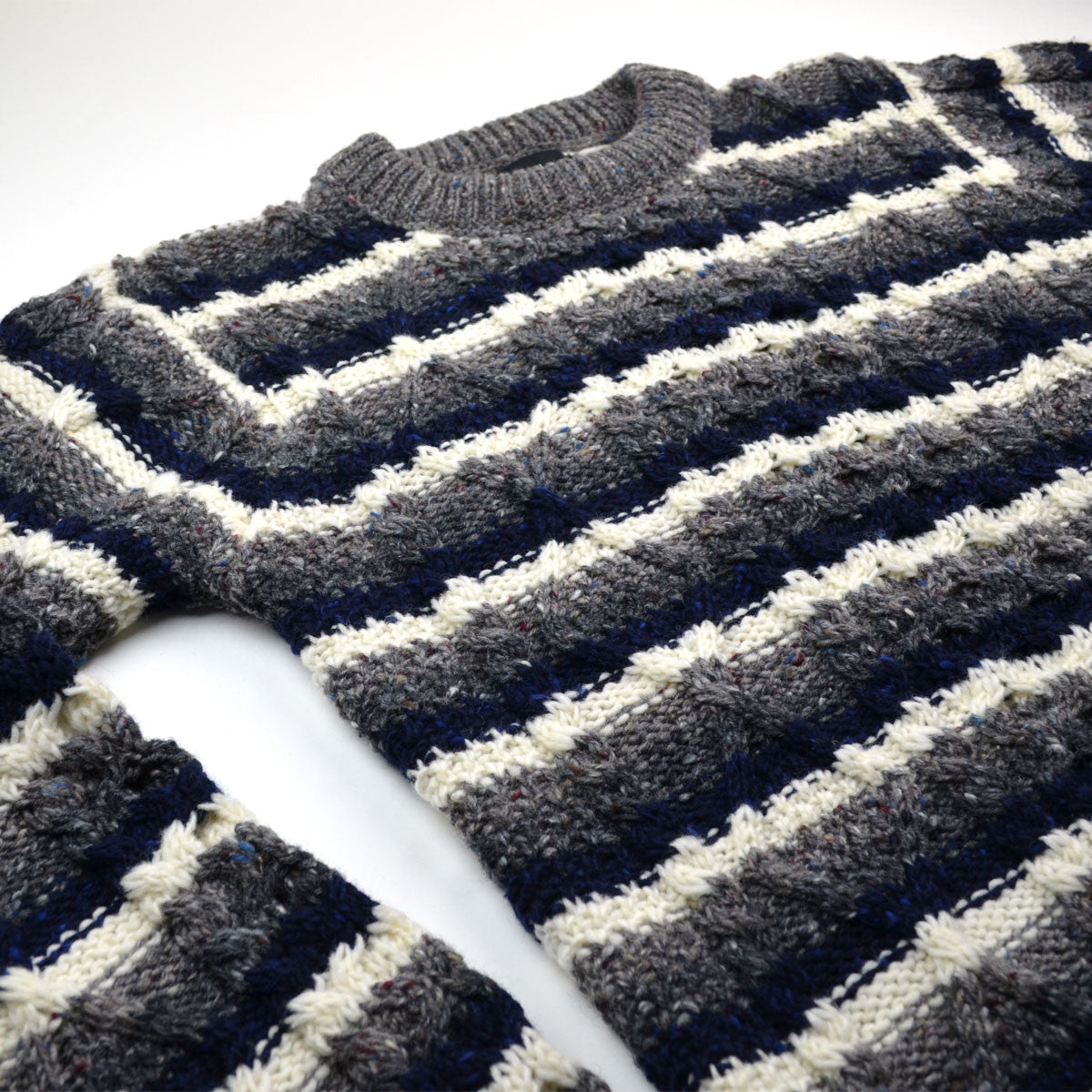 Howlin' - Moodyman Wool Sweater - Grey / Navy / Ecru Stripes