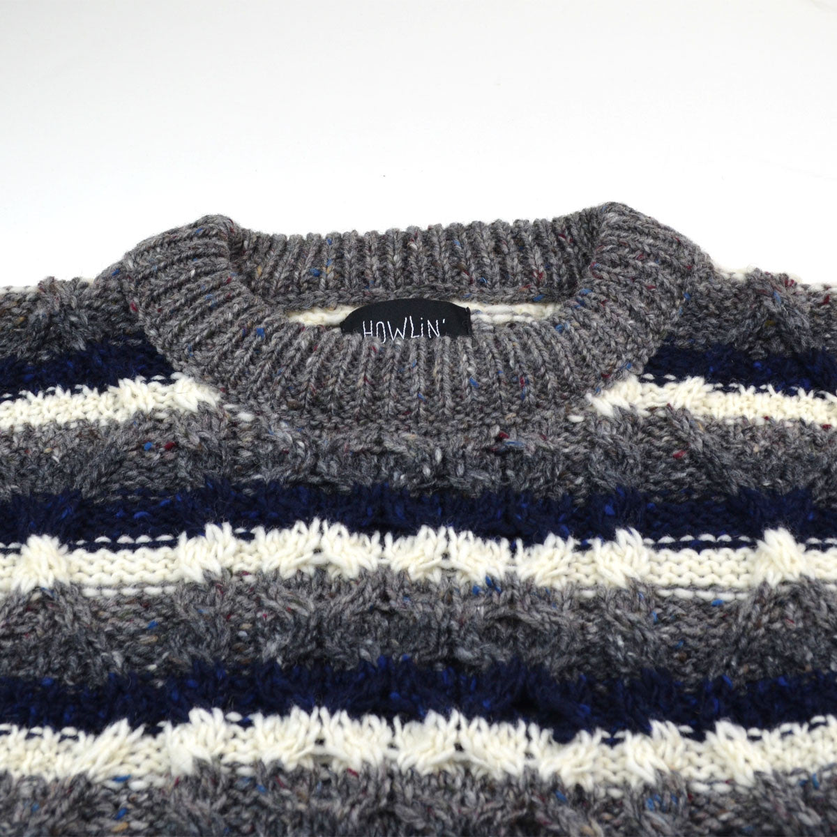 Howlin' - Moodyman Wool Sweater - Grey / Navy / Ecru Stripes