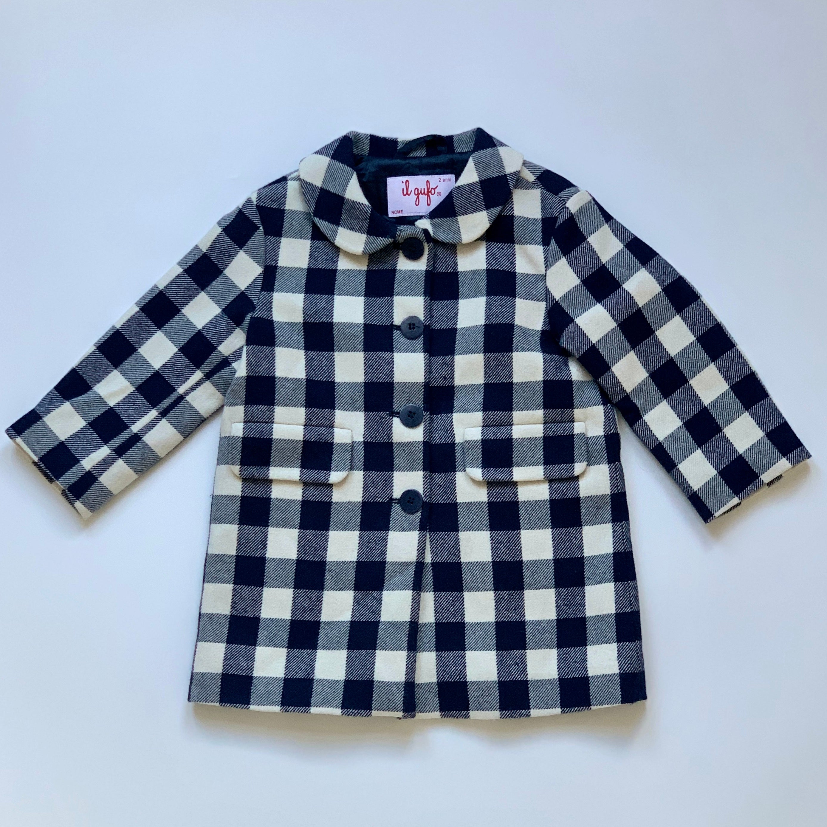 Il Gufo Blue And White Check Coat: 2 Years