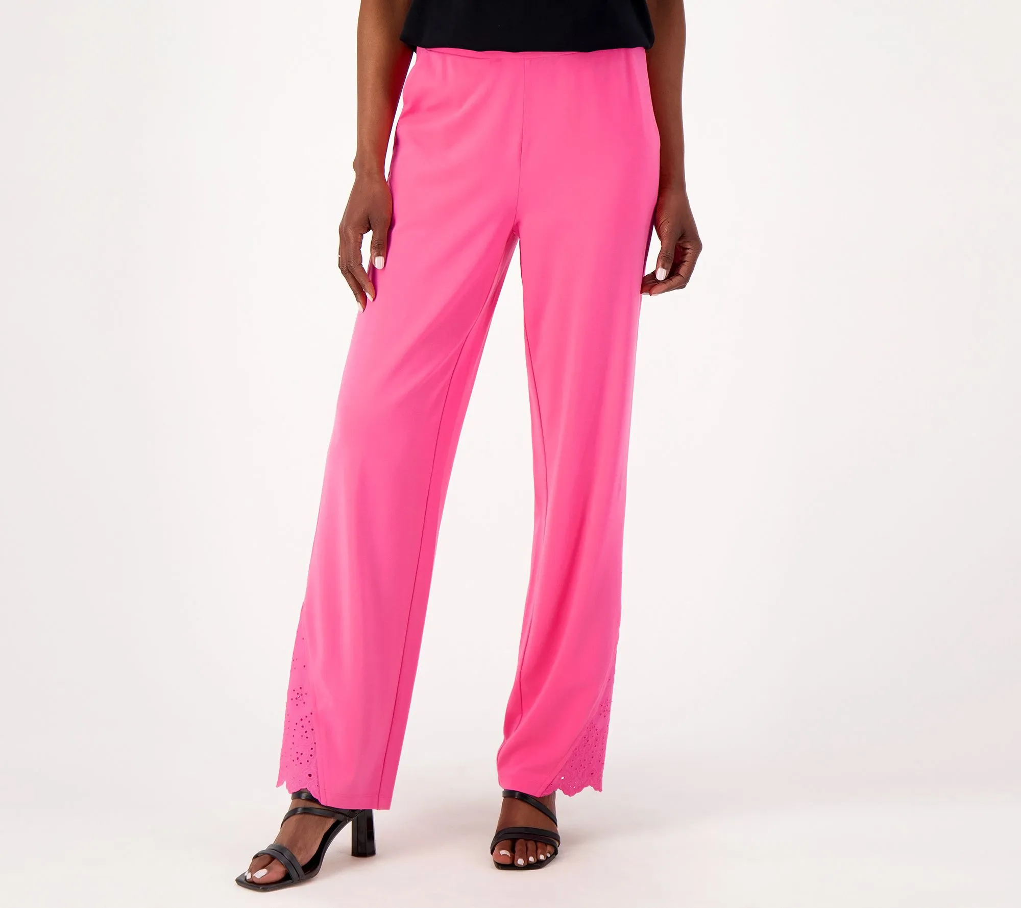 Isaac Mizrahi Live! Petite Knit Pants with Eyelet Trim