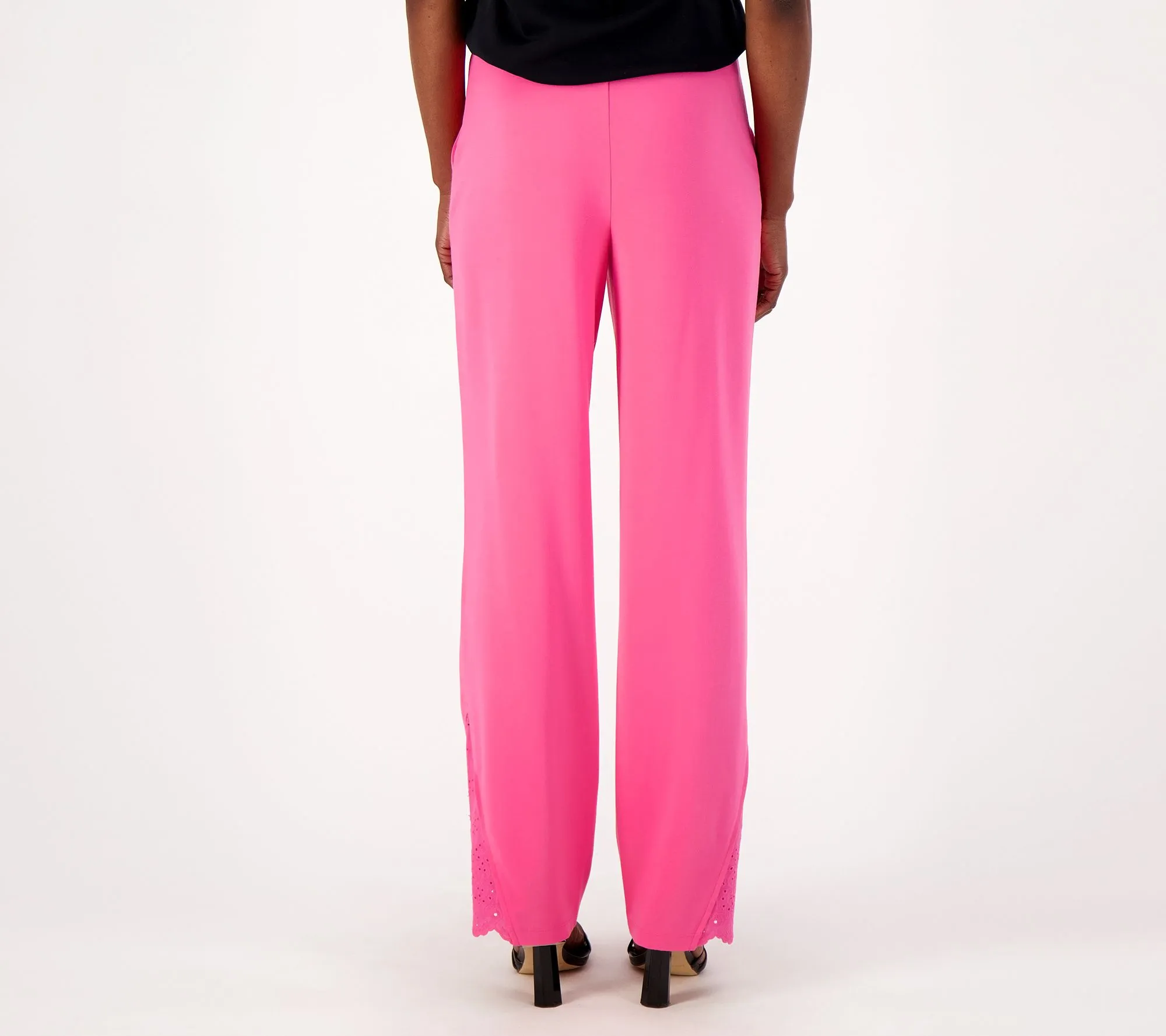 Isaac Mizrahi Live! Petite Knit Pants with Eyelet Trim