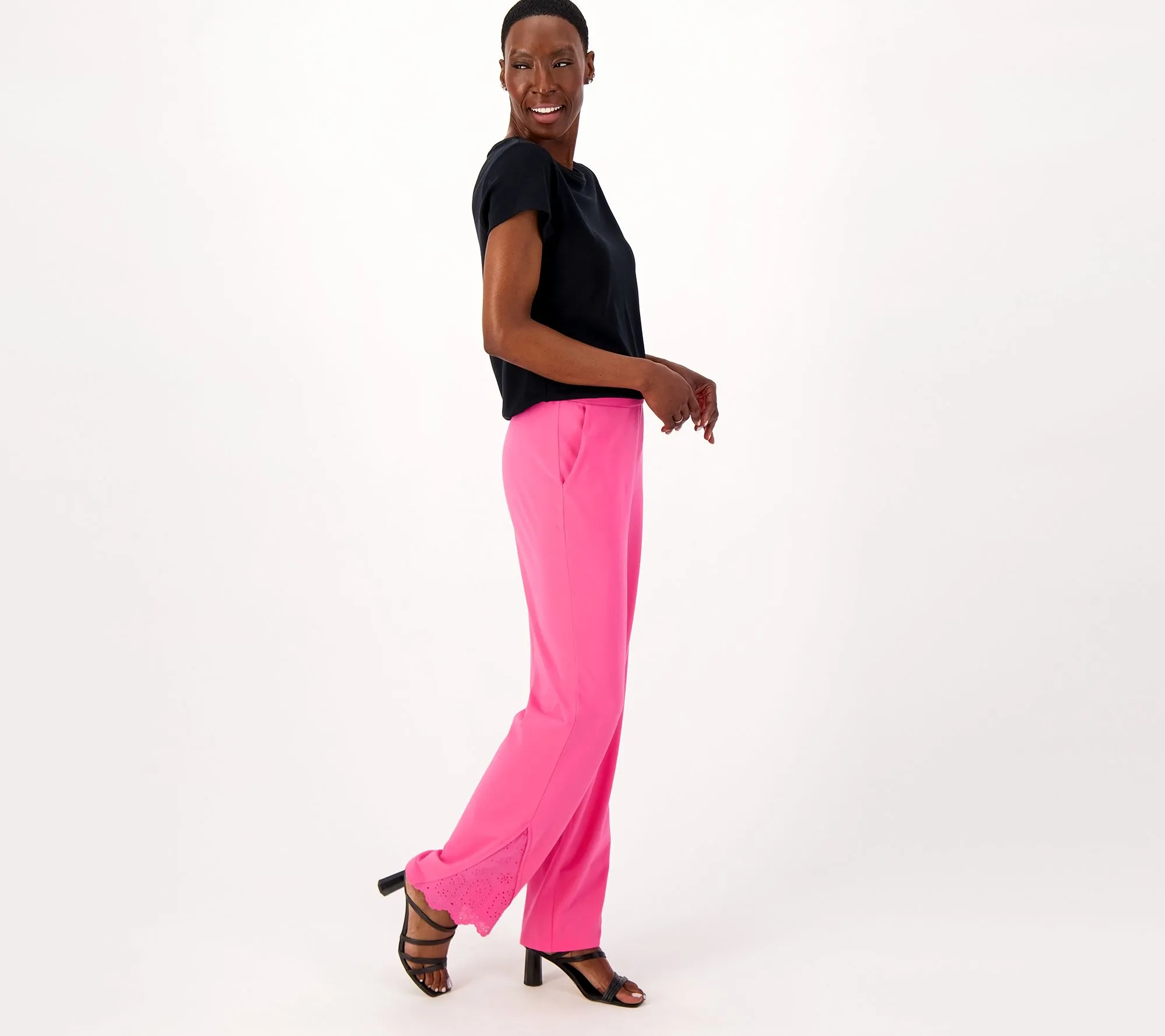 Isaac Mizrahi Live! Petite Knit Pants with Eyelet Trim