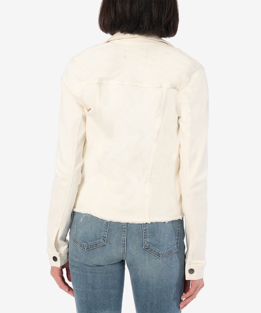 KUT Julia Crop Frayed Hem Ecru Denim Jacket