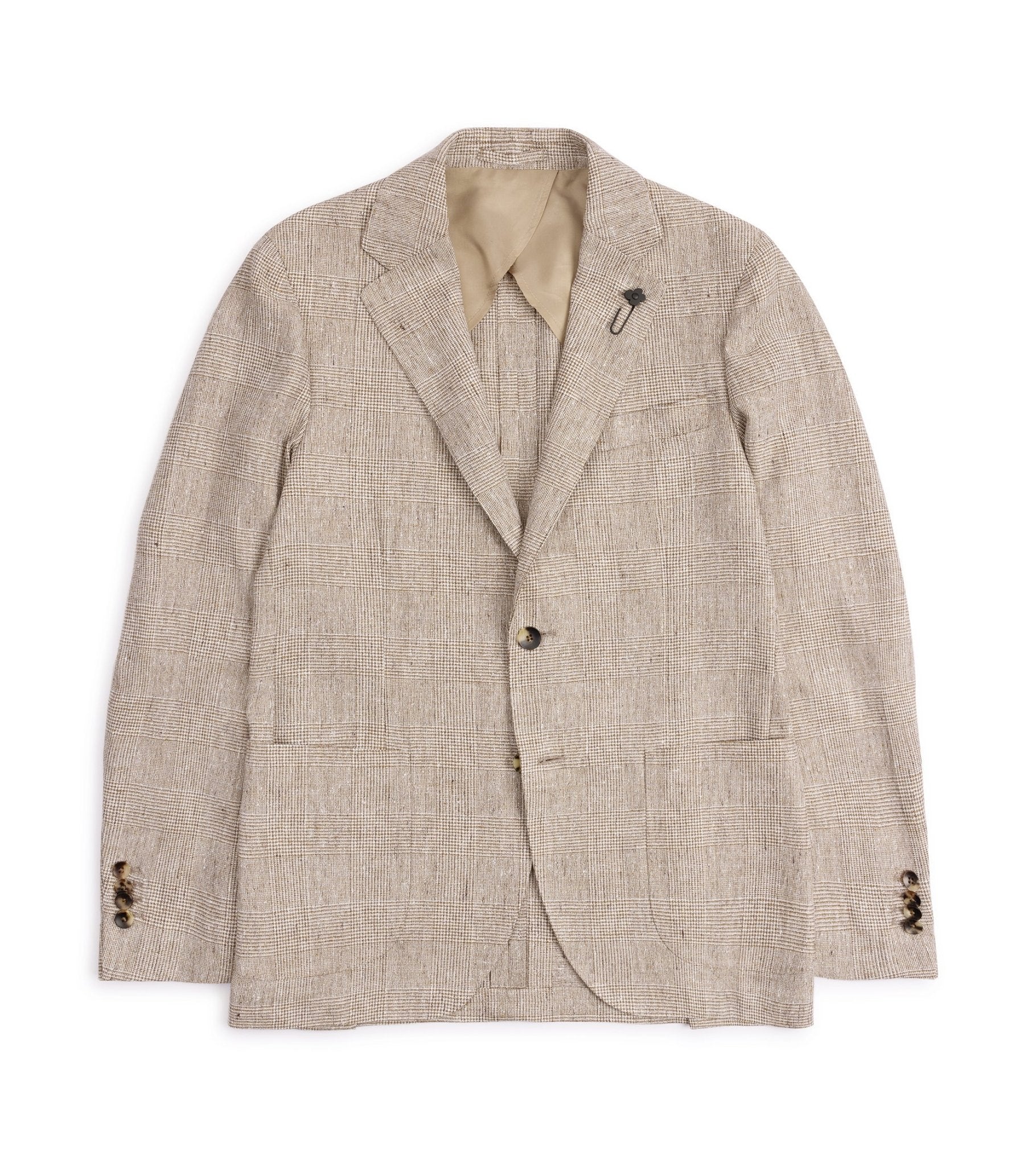 Lardini Linen Blend Prince of Wales Check Jacket: Tan