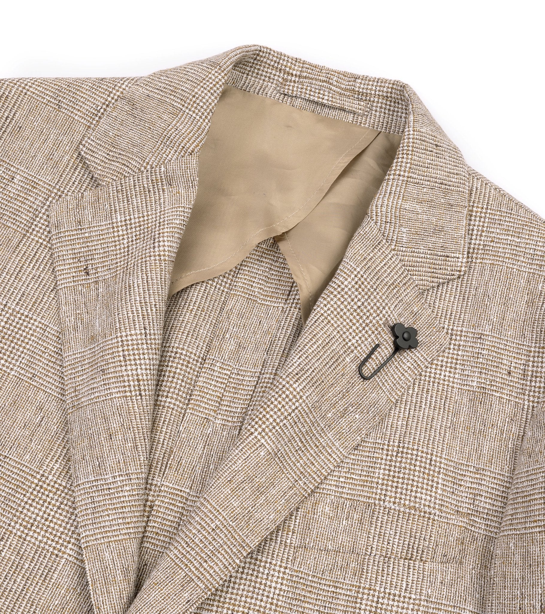 Lardini Linen Blend Prince of Wales Check Jacket: Tan