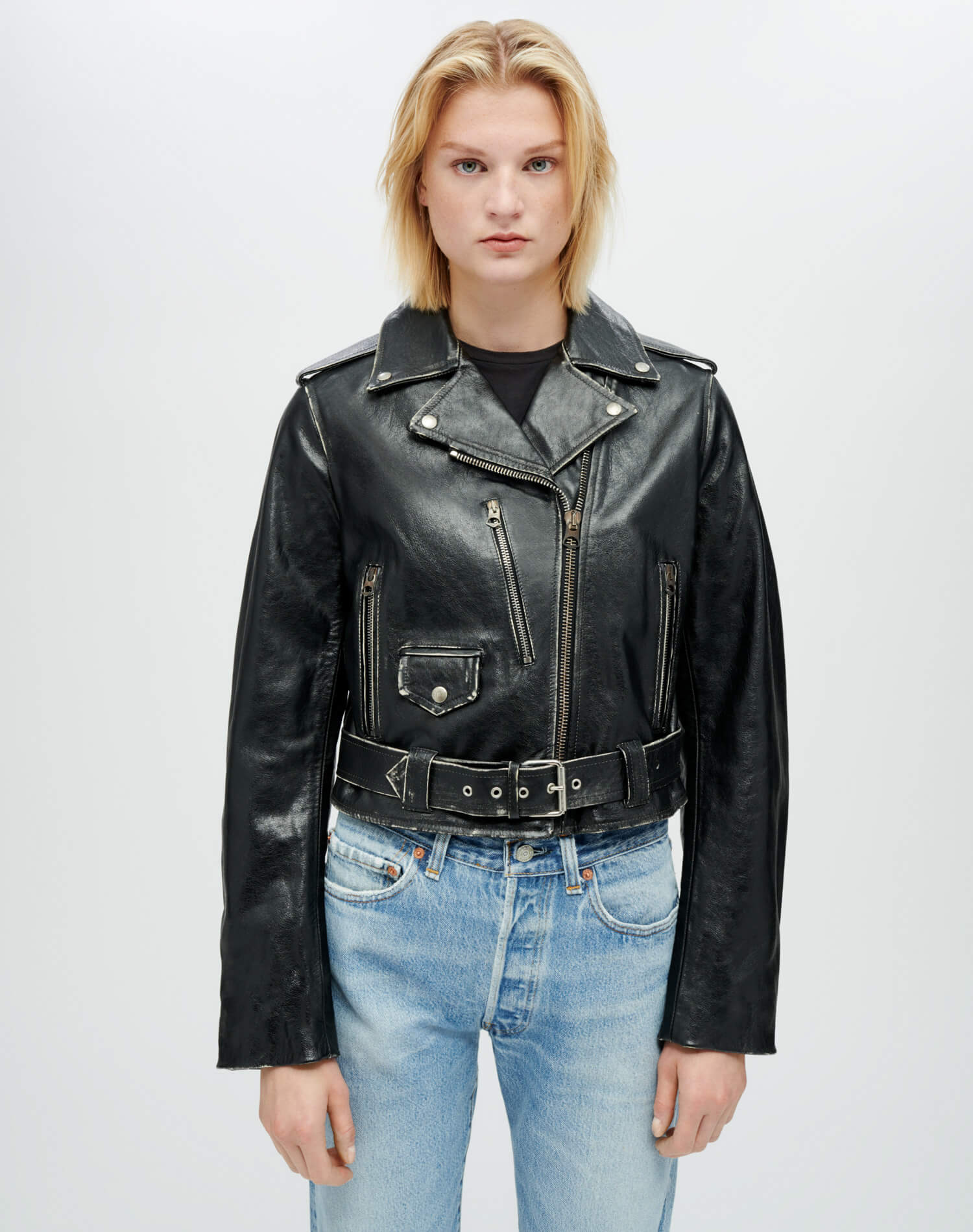 Leather Moto Jacket - Vintage Black