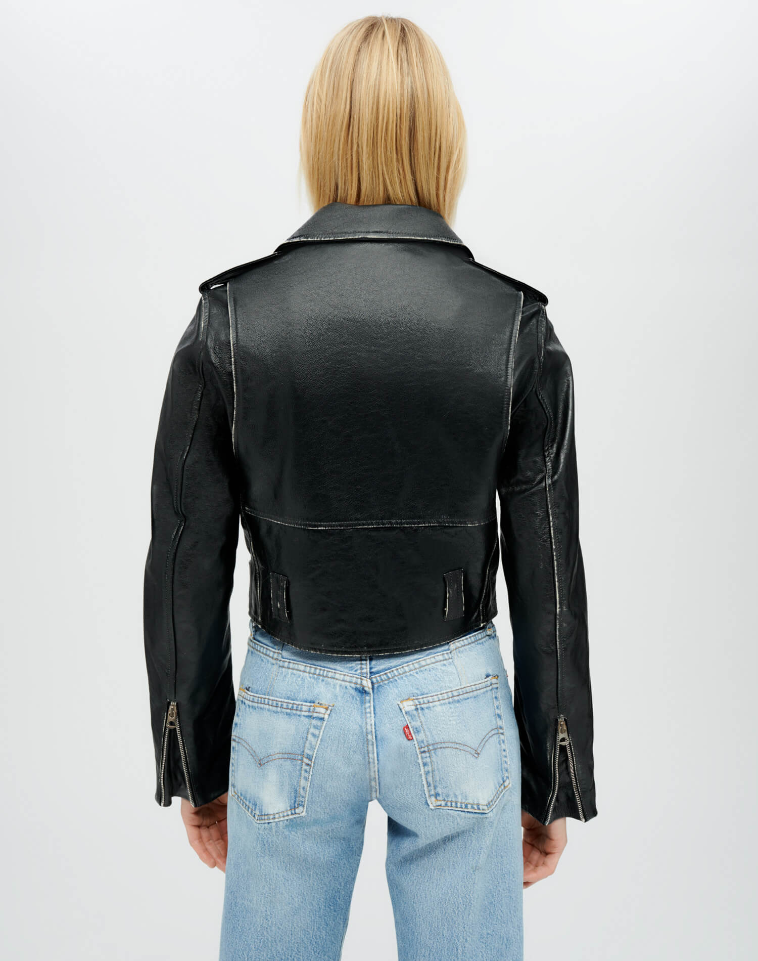 Leather Moto Jacket - Vintage Black