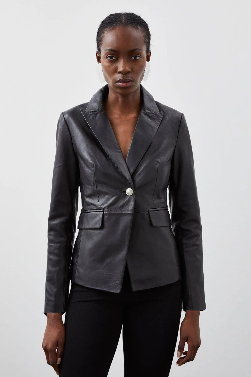 Leather Single Breasted Blazer | Karen Millen