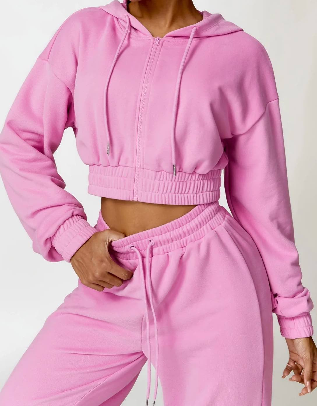 Long Sleeve Cropped Zip Up Hoodie