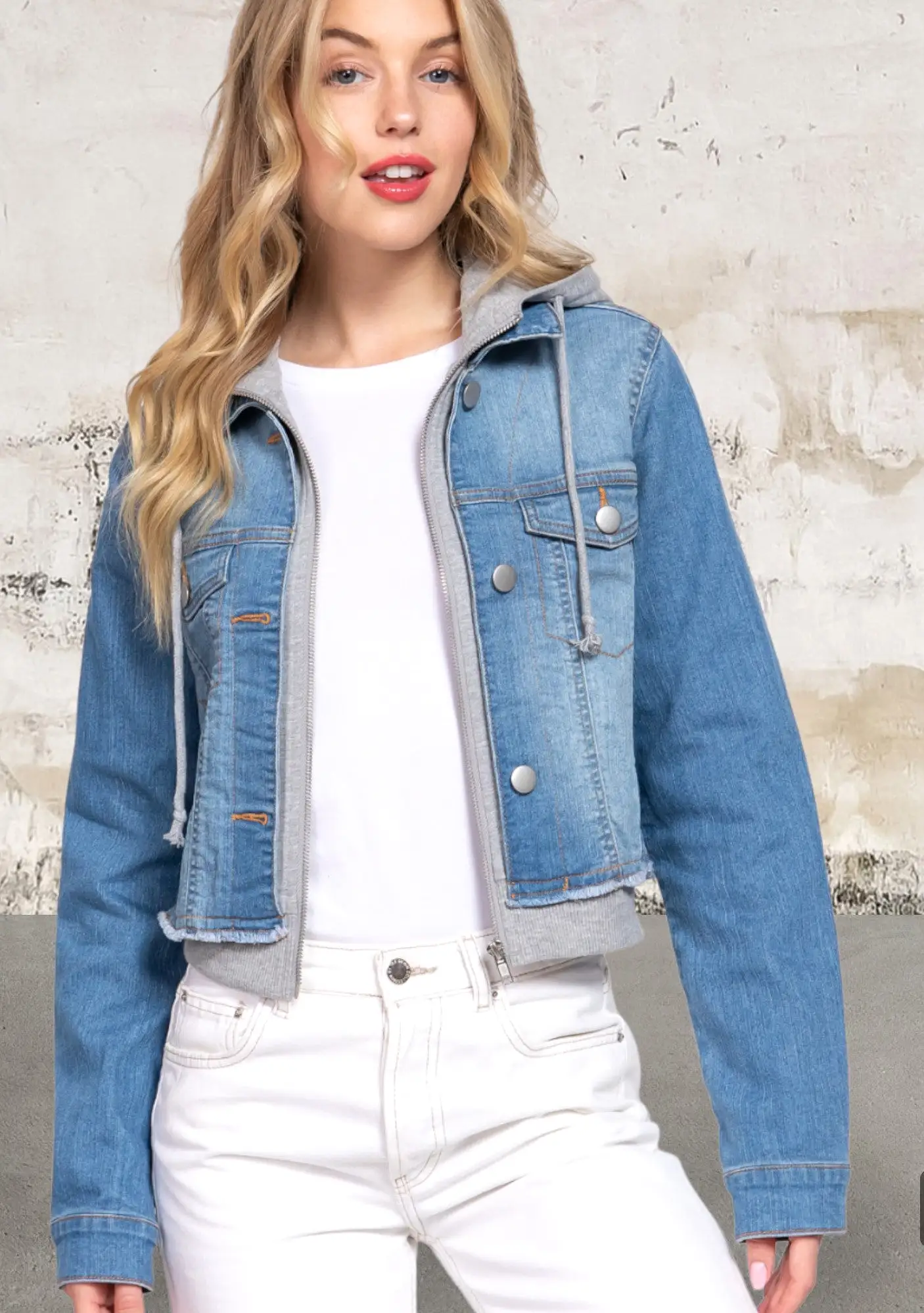 Long Sleeve Hoodie Blue Denim Jacket