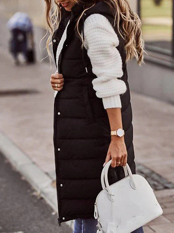 Long Women's Winter Jacket with Sleeveless Puffer Vest