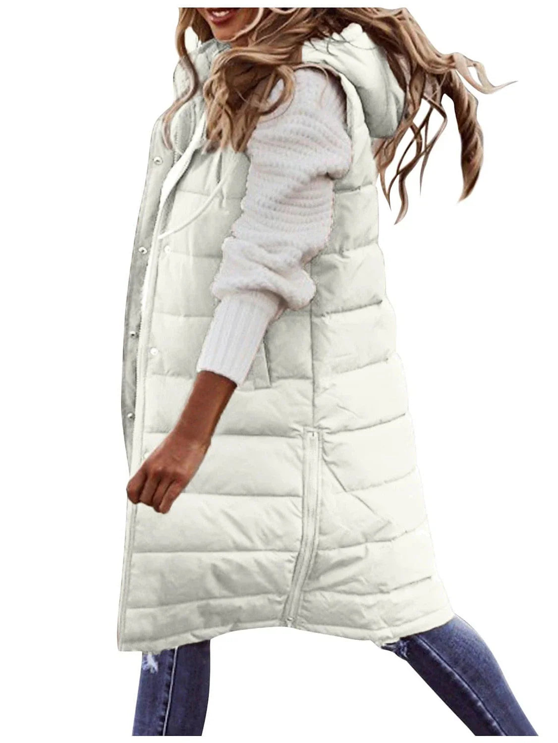 Long Women's Winter Jacket with Sleeveless Puffer Vest