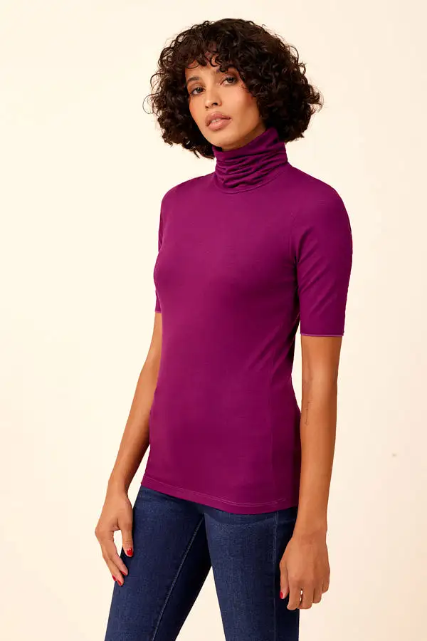 Majestic Elbow Sleeve Turtleneck in Prune