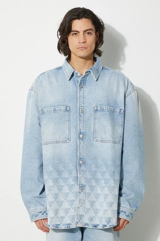 Marcelo Burlon denim jacket Laser Cross Dnm Overshirt men's blue color CMYE01GF24DEN0014034