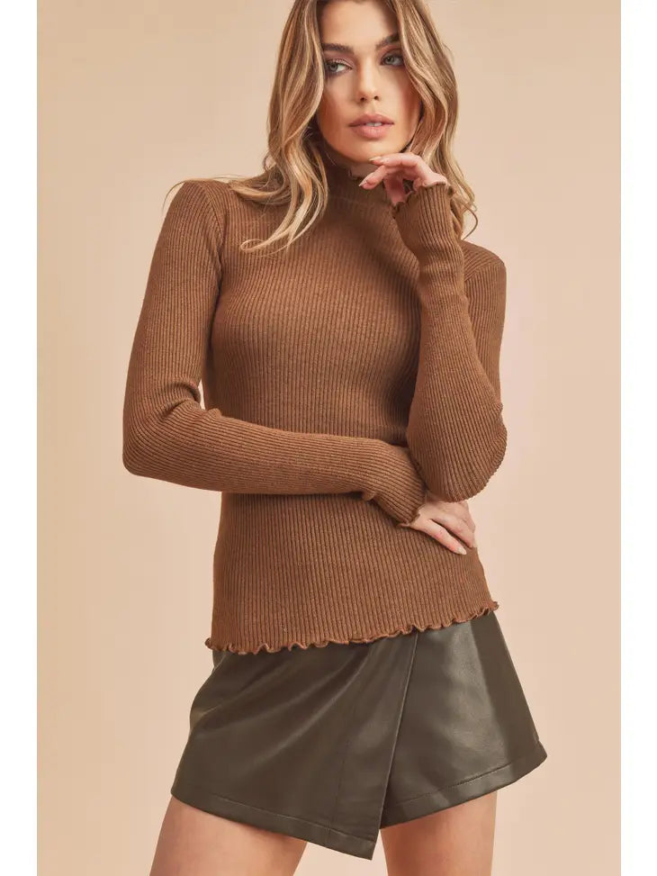 Marcey Ribbed Knit Mock Neck Sweater