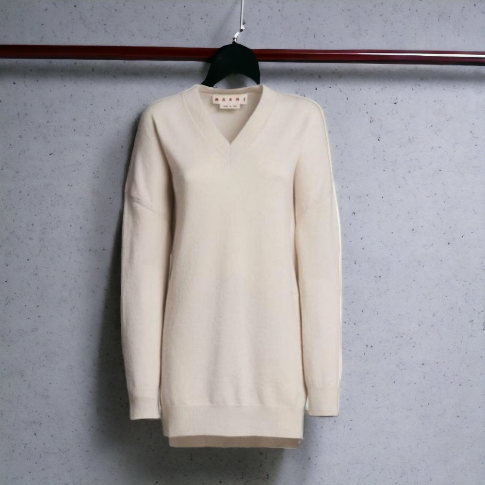 MARNI  |Logo cashmere V-neck long sweater