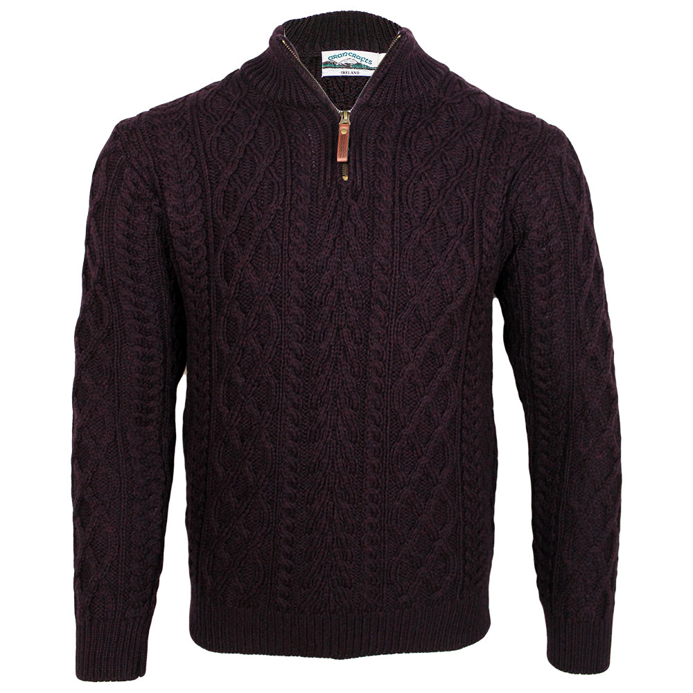 Men's Half Zip Aran Wool Sweater