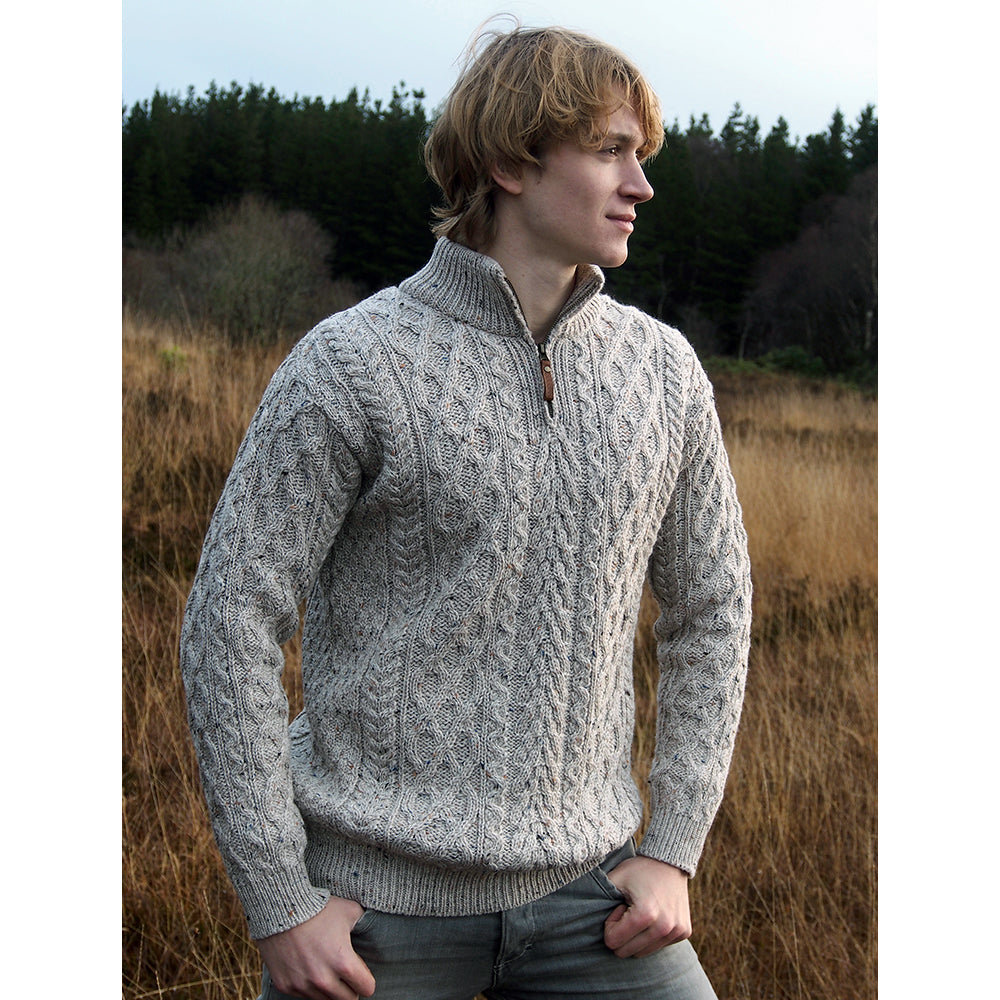 Men's Half Zip Aran Wool Sweater