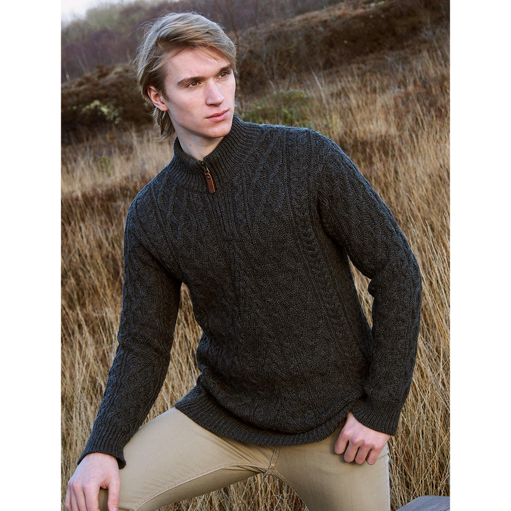 Men's Half Zip Aran Wool Sweater