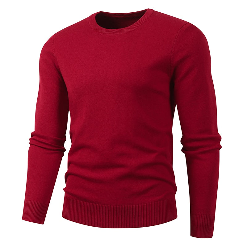 Men's Winter Wine Red O Neck Coarse Wool Knitted Sweater Pullover