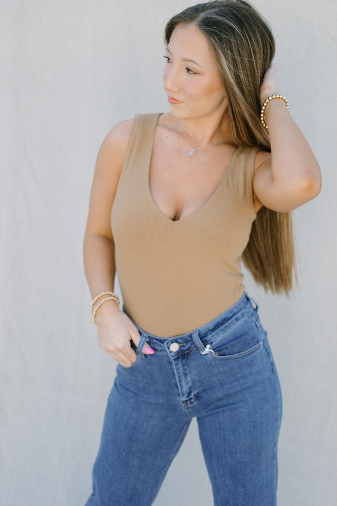 Mocha Deep V-Neck Bodysuit